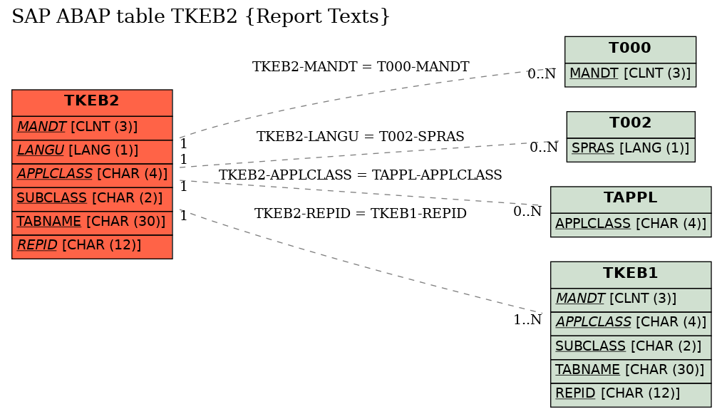 E-R Diagram for table TKEB2 (Report Texts)