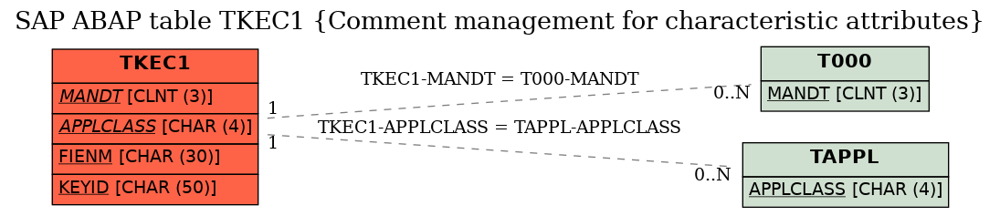 E-R Diagram for table TKEC1 (Comment management for characteristic attributes)