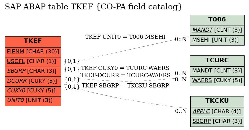 E-R Diagram for table TKEF (CO-PA field catalog)