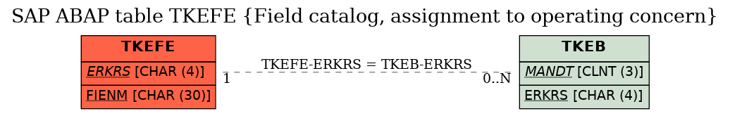 E-R Diagram for table TKEFE (Field catalog, assignment to operating concern)