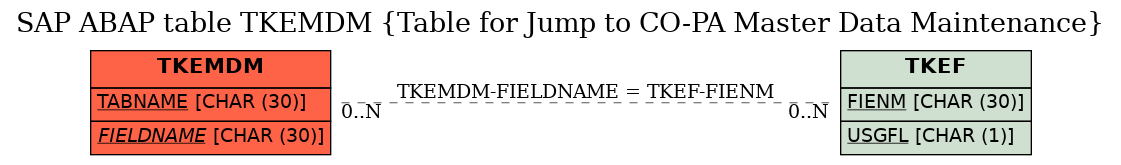 E-R Diagram for table TKEMDM (Table for Jump to CO-PA Master Data Maintenance)