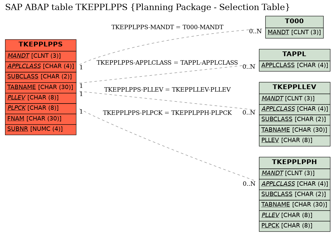 E-R Diagram for table TKEPPLPPS (Planning Package - Selection Table)