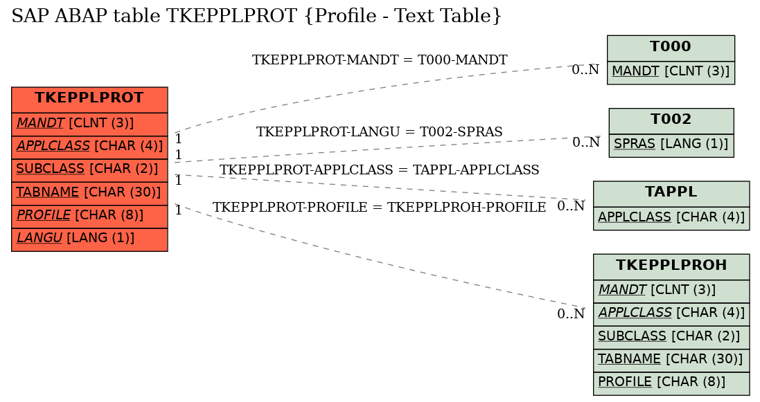 E-R Diagram for table TKEPPLPROT (Profile - Text Table)