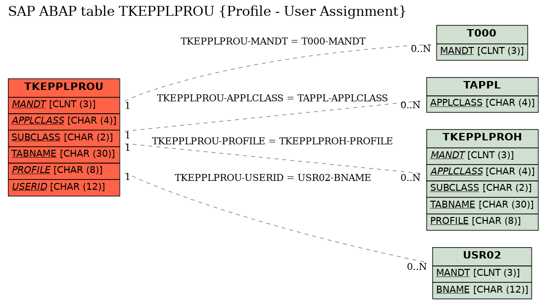 E-R Diagram for table TKEPPLPROU (Profile - User Assignment)