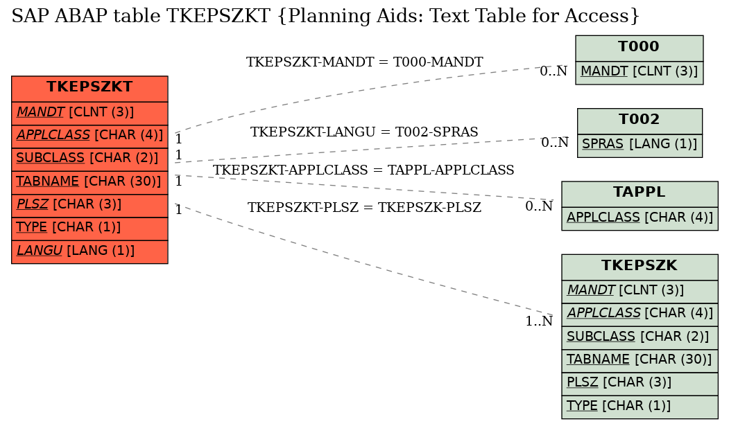 E-R Diagram for table TKEPSZKT (Planning Aids: Text Table for Access)