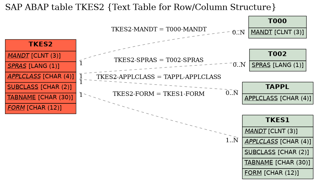 E-R Diagram for table TKES2 (Text Table for Row/Column Structure)