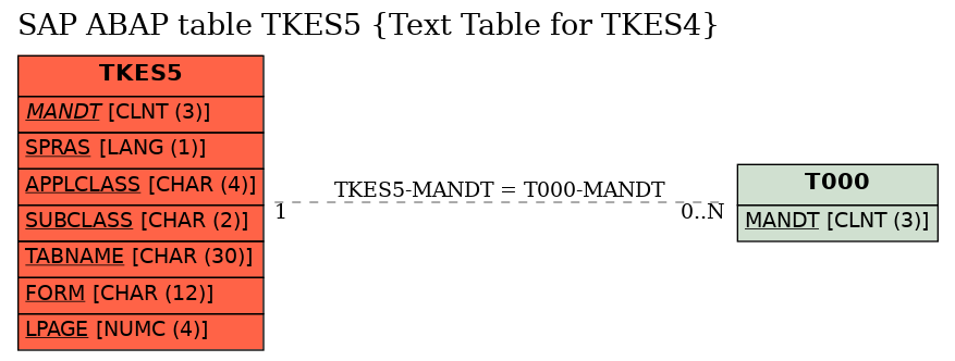 E-R Diagram for table TKES5 (Text Table for TKES4)