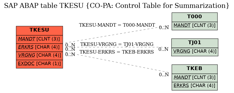 E-R Diagram for table TKESU (CO-PA: Control Table for Summarization)