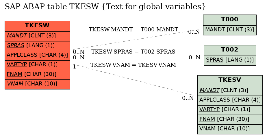 E-R Diagram for table TKESW (Text for global variables)