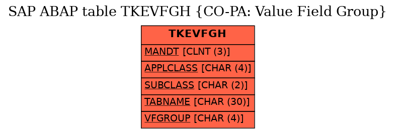 E-R Diagram for table TKEVFGH (CO-PA: Value Field Group)