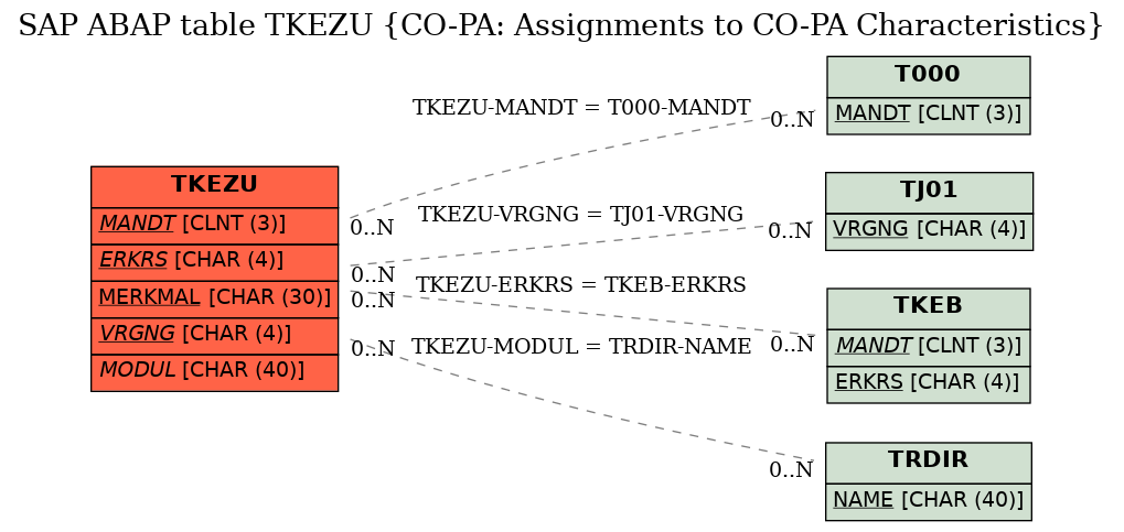 E-R Diagram for table TKEZU (CO-PA: Assignments to CO-PA Characteristics)