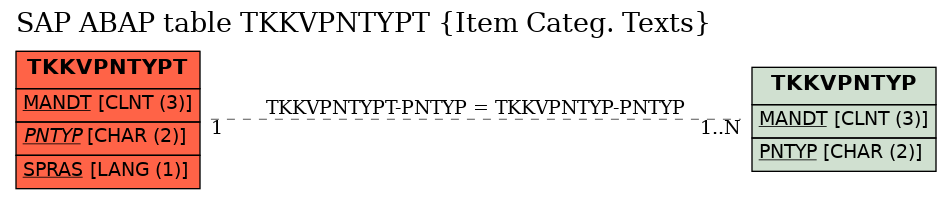 E-R Diagram for table TKKVPNTYPT (Item Categ. Texts)