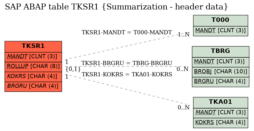 E-R Diagram for table TKSR1 (Summarization - header data)