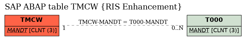 E-R Diagram for table TMCW (RIS Enhancement)