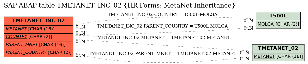 E-R Diagram for table TMETANET_INC_02 (HR Forms: MetaNet Inheritance)