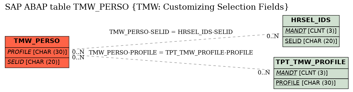 E-R Diagram for table TMW_PERSO (TMW: Customizing Selection Fields)