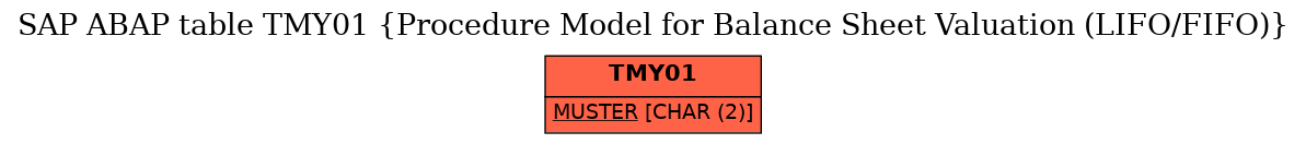 E-R Diagram for table TMY01 (Procedure Model for Balance Sheet Valuation (LIFO/FIFO))