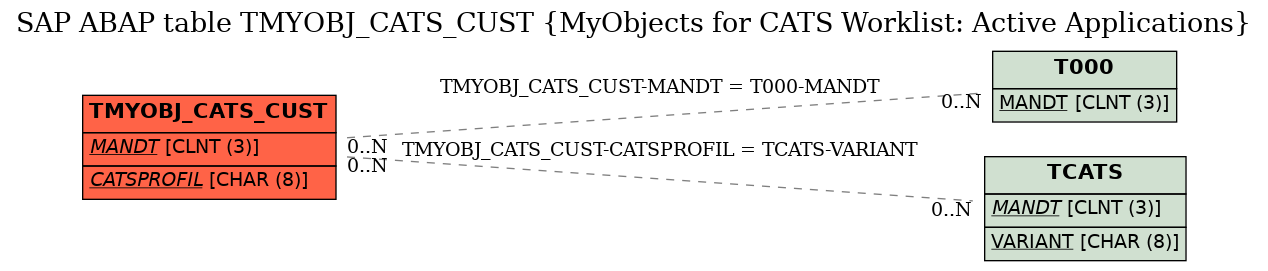 E-R Diagram for table TMYOBJ_CATS_CUST (MyObjects for CATS Worklist: Active Applications)