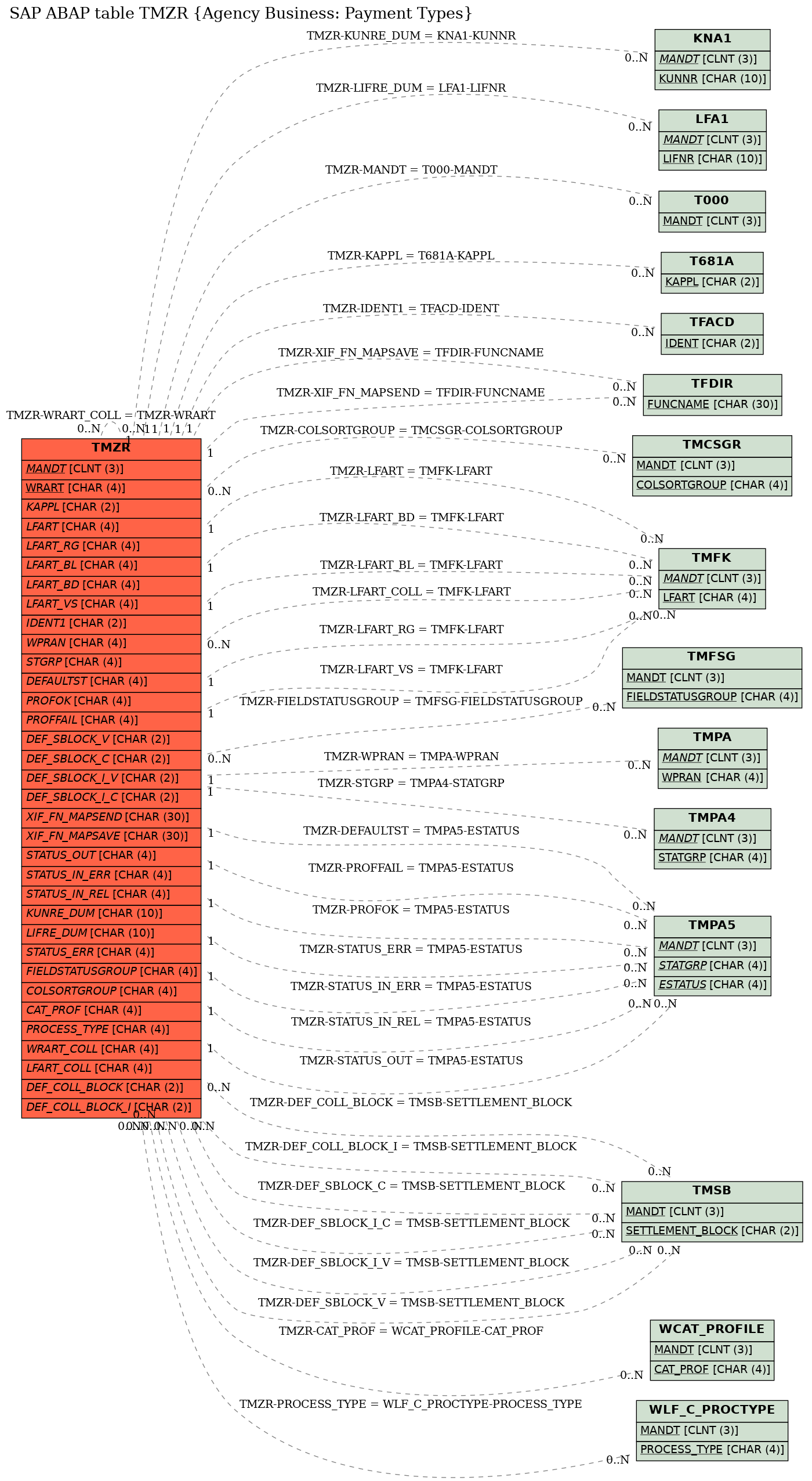 E-R Diagram for table TMZR (Agency Business: Payment Types)