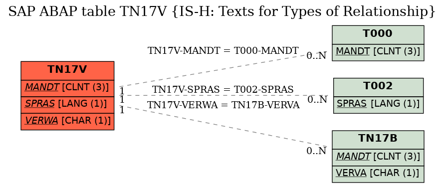 E-R Diagram for table TN17V (IS-H: Texts for Types of Relationship)