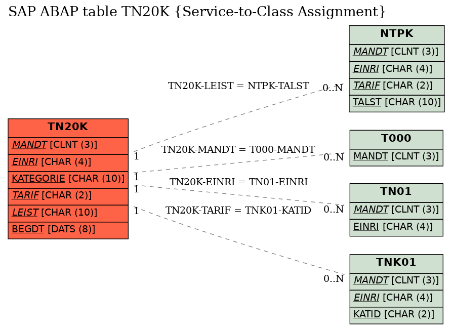 E-R Diagram for table TN20K (Service-to-Class Assignment)