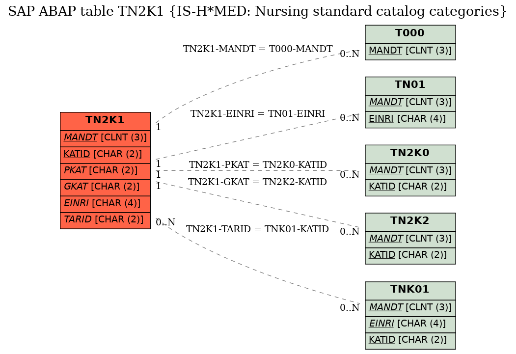 E-R Diagram for table TN2K1 (IS-H*MED: Nursing standard catalog categories)