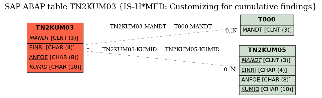 E-R Diagram for table TN2KUM03 (IS-H*MED: Customizing for cumulative findings)