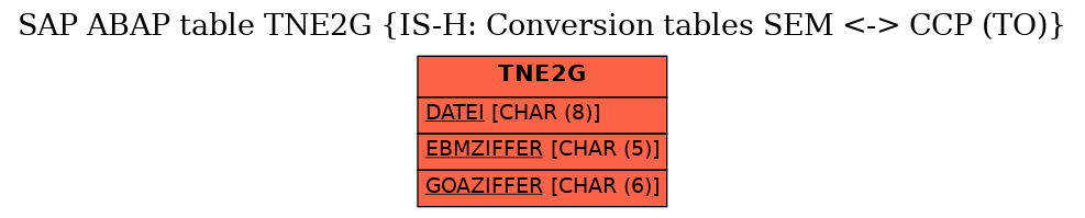 E-R Diagram for table TNE2G (IS-H: Conversion tables SEM <-> CCP (TO))