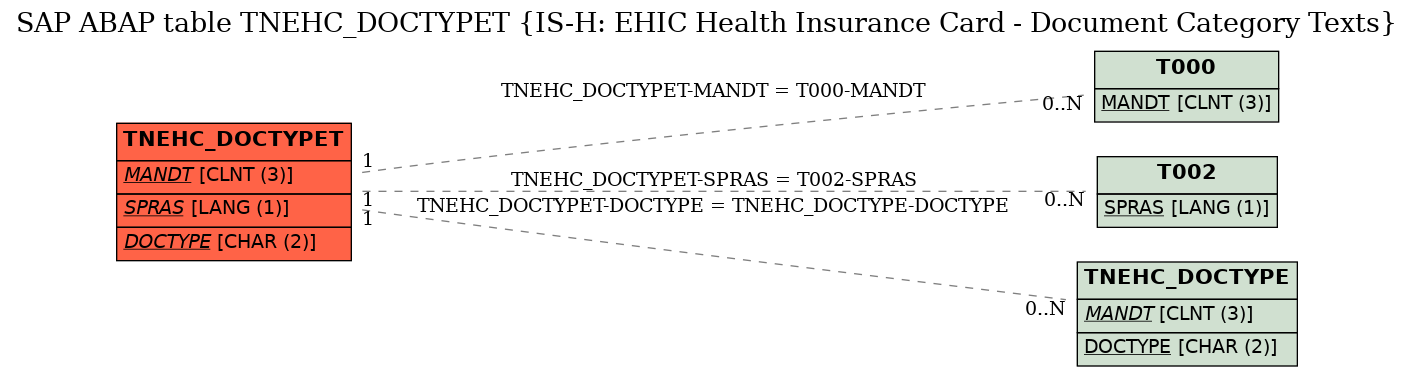 E-R Diagram for table TNEHC_DOCTYPET (IS-H: EHIC Health Insurance Card - Document Category Texts)