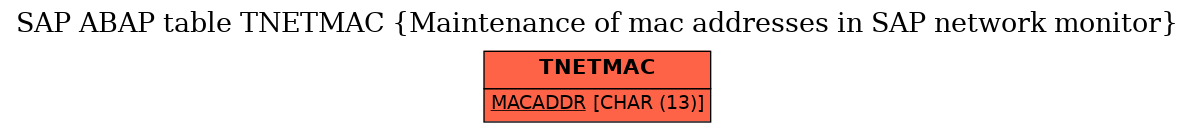 E-R Diagram for table TNETMAC (Maintenance of mac addresses in SAP network monitor)