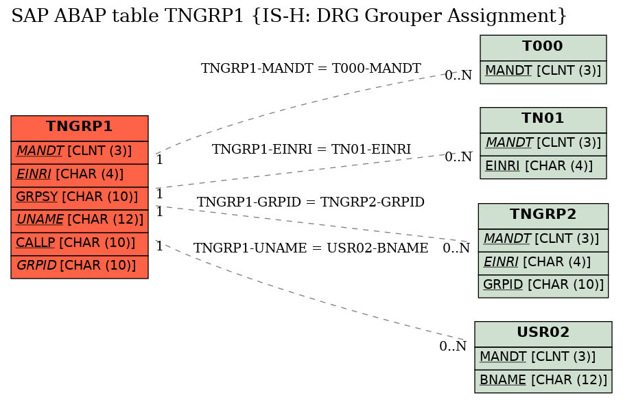 E-R Diagram for table TNGRP1 (IS-H: DRG Grouper Assignment)