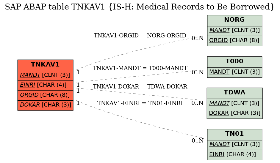 E-R Diagram for table TNKAV1 (IS-H: Medical Records to Be Borrowed)