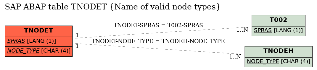 E-R Diagram for table TNODET (Name of valid node types)