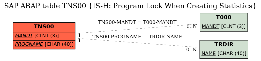 E-R Diagram for table TNS00 (IS-H: Program Lock When Creating Statistics)