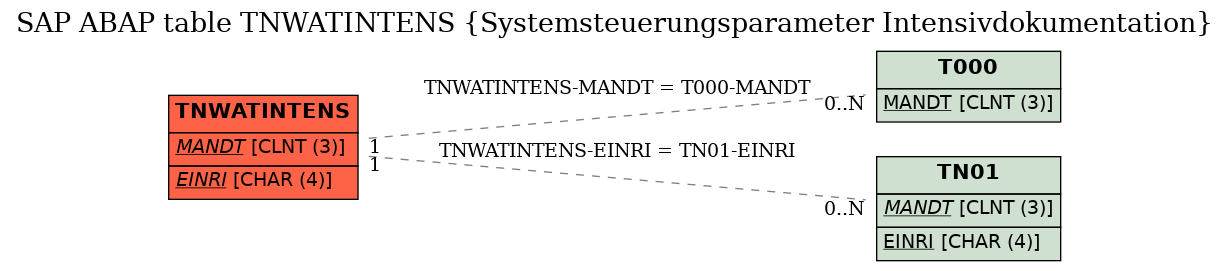 E-R Diagram for table TNWATINTENS (Systemsteuerungsparameter Intensivdokumentation)