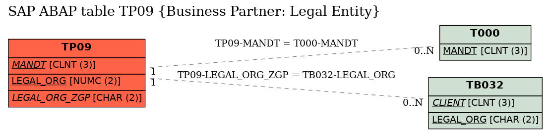 E-R Diagram for table TP09 (Business Partner: Legal Entity)