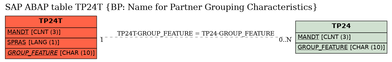 E-R Diagram for table TP24T (BP: Name for Partner Grouping Characteristics)