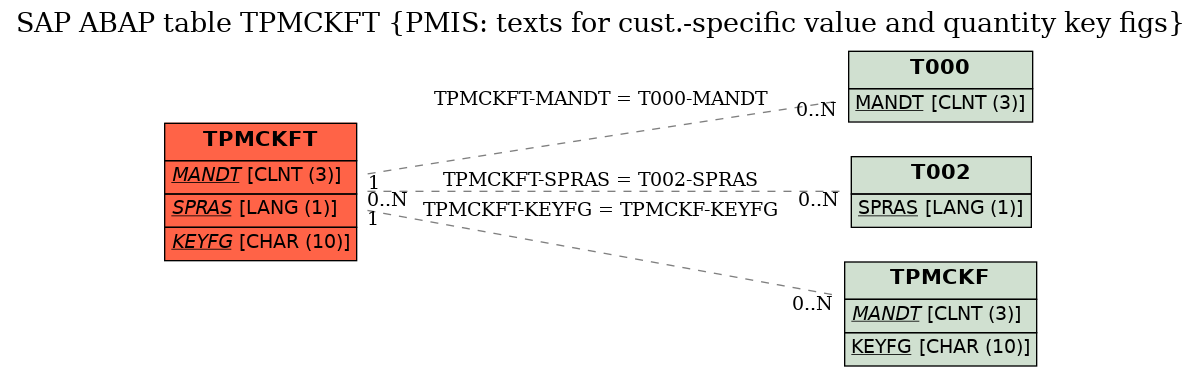 E-R Diagram for table TPMCKFT (PMIS: texts for cust.-specific value and quantity key figs)