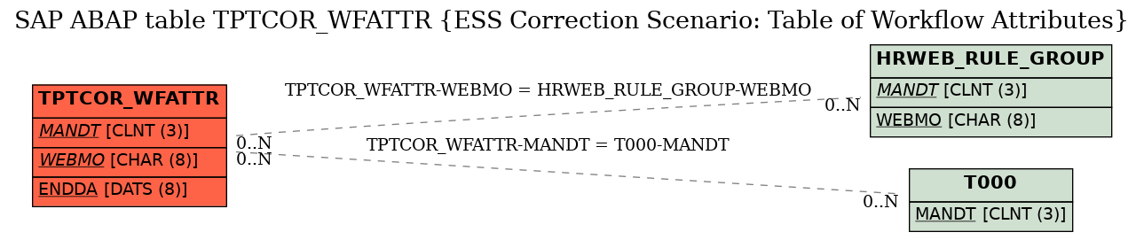 E-R Diagram for table TPTCOR_WFATTR (ESS Correction Scenario: Table of Workflow Attributes)