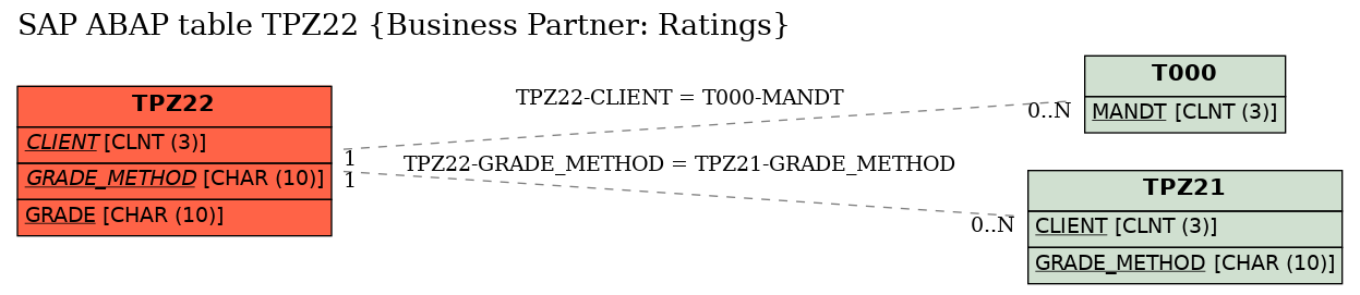 E-R Diagram for table TPZ22 (Business Partner: Ratings)