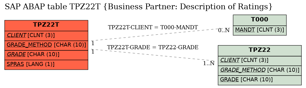 E-R Diagram for table TPZ22T (Business Partner: Description of Ratings)