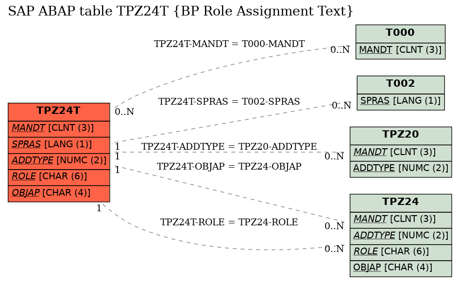 E-R Diagram for table TPZ24T (BP Role Assignment Text)