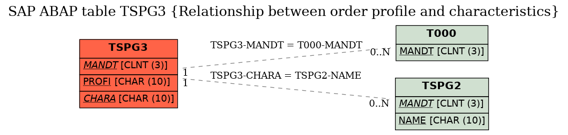 E-R Diagram for table TSPG3 (Relationship between order profile and characteristics)