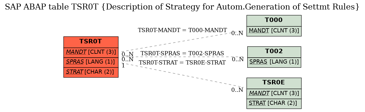 E-R Diagram for table TSR0T (Description of Strategy for Autom.Generation of Settmt Rules)