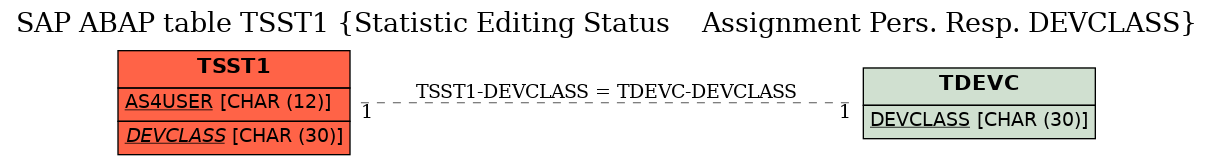 E-R Diagram for table TSST1 (Statistic Editing Status    Assignment Pers. Resp. DEVCLASS)