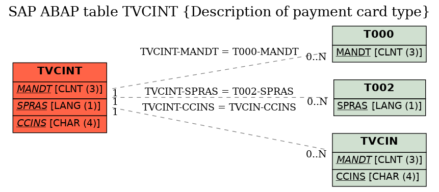 E-R Diagram for table TVCINT (Description of payment card type)