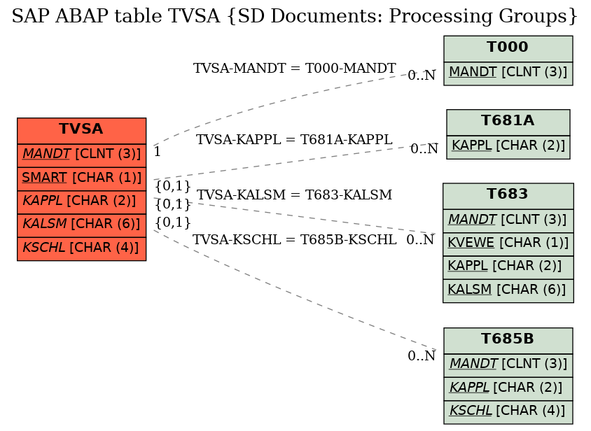 E-R Diagram for table TVSA (SD Documents: Processing Groups)