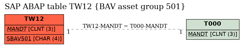 E-R Diagram for table TW12 (BAV asset group 501)