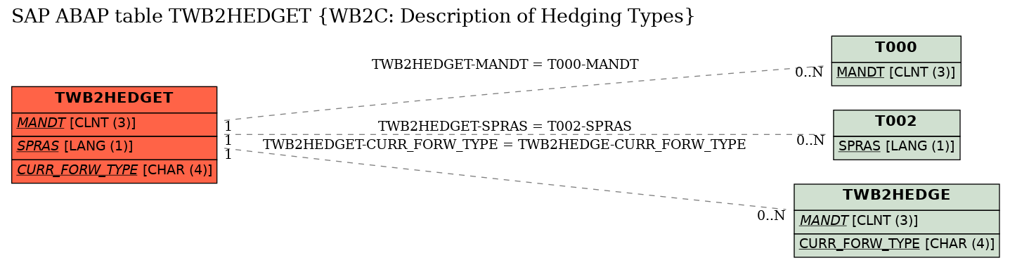 E-R Diagram for table TWB2HEDGET (WB2C: Description of Hedging Types)