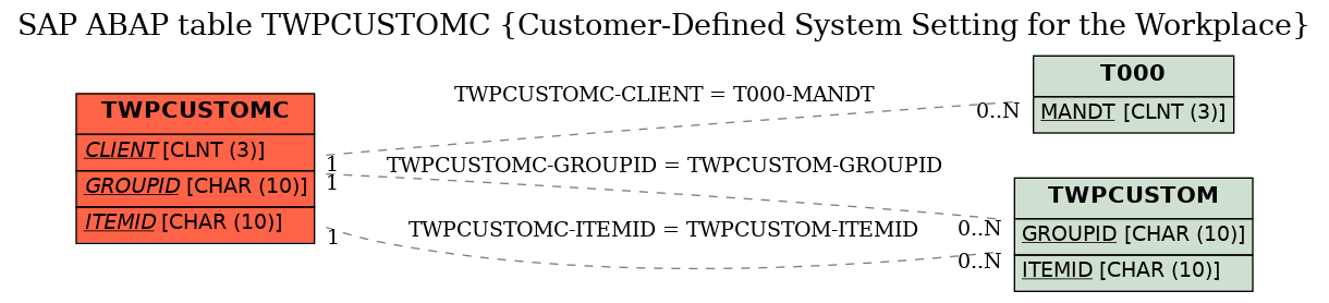 E-R Diagram for table TWPCUSTOMC (Customer-Defined System Setting for the Workplace)